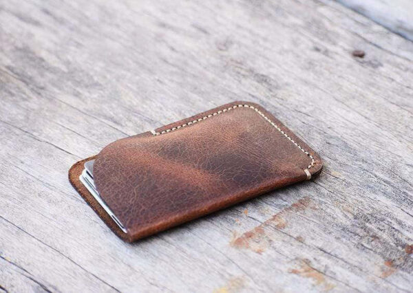 personalize Minimal Hand Stitched Card Holder, LEATHER CARDHOLDER, Groom Gift, Men Wallet, Fathers Day Gift # 2004 - leathersguru