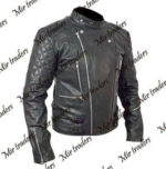 Genuine Lambskin Leather Quilted Motorcycle Black Jacket Slim fit Biker Jacket - leathersguru