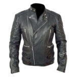 Genuine Lambskin Leather Quilted Motorcycle Black Jacket Slim fit Biker Jacket - leathersguru