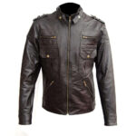 Men's Genuine Zipper Button Leather Quilted Motorcycle Brown Jacket Slim fit Biker Jacket - leathersguru