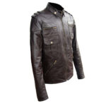 Men's Genuine Zipper Button Leather Quilted Motorcycle Brown Jacket Slim fit Biker Jacket - leathersguru