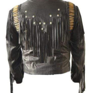 Men's Bluish Black Leather Western Cowboy Leather Jacket Fringe Bones - leathersguru