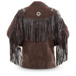 Men's Bluish Brown Suede Western Cowboy Leather Jacket Fringe Bones - leathersguru