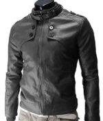 Men slim fit Leather Jacket, Mens Leather jacket, Black Button Zipper Jacket - leathersguru