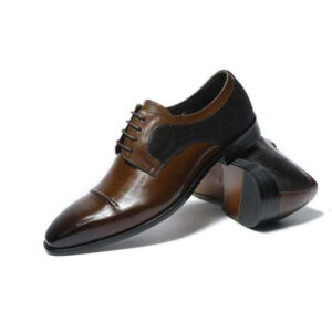 Handmade Brown Black Suede Leather Cap Toe Shoe - leathersguru
