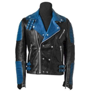 Men Blue Black Motorbike Leather Jacket, Classic Trendy Scooter Fashion Jacket - leathersguru