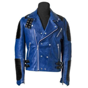 Men's New Blue Black Motorbike Leather Jacket, Classic Trendy Scooter Fashion Jacket - leathersguru