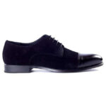Handmade Navy Blue Suede Leather Cap Toe Shoes - leathersguru