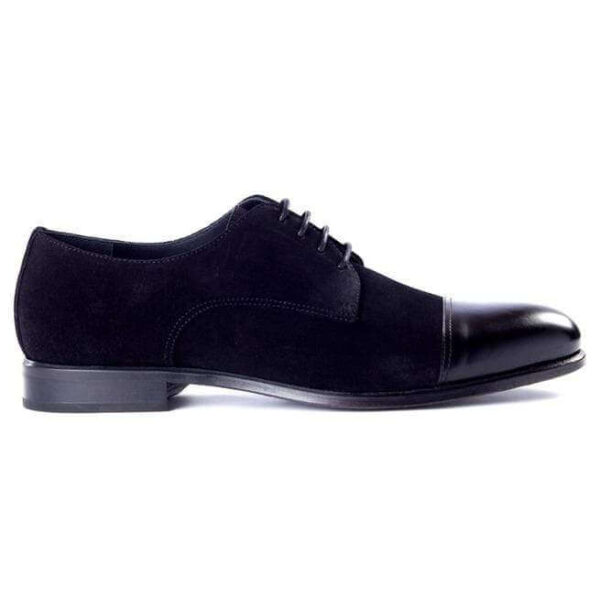 Handmade Navy Blue Suede Leather Cap Toe Shoes - leathersguru