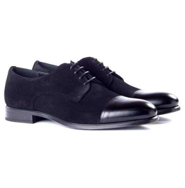Handmade Navy Blue Suede Leather Cap Toe Shoes - leathersguru