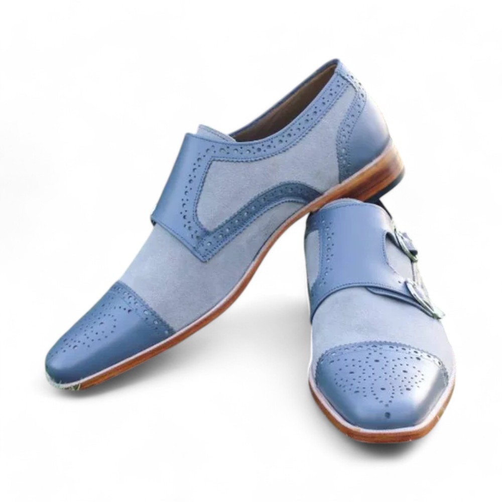 New Handmade Men gray formal shoes, Men double monk dress shoes Men leather shoe