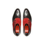 Handmade Red Black Leather Suede Button Shoes - leathersguru