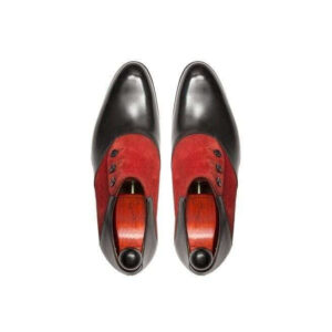 Handmade Red Black Leather Suede Button Shoes - leathersguru