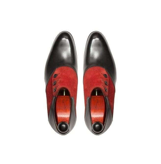 rebelsmarket_handmade_men_two_tone_formal_button_shoes_men_black_and_red_formal_shoes_dress_shoes_2 Handmade Red Black Leather Suede Button Shoes - leathersguru