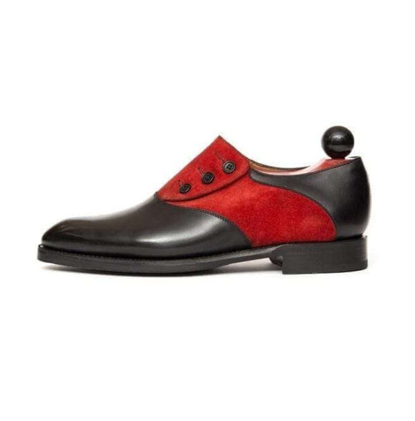 Handmade Red Black Leather Suede Button Shoes - leathersguru