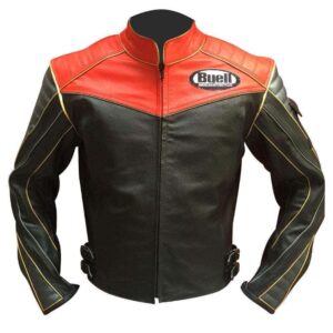 Men Buell Motorcycle Black Red Leather Jacket Buell Moto Leather Jacket With CE Armour - leathersguru