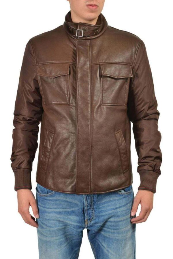 Men Brown Branded Motorbike Pockets Leather Jacket, Classic Trendy Scooter Fashion Zipper Jacket - leathersguru