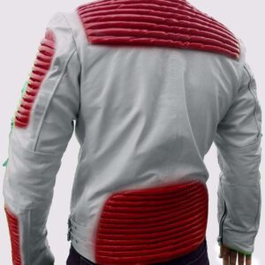 Men White Red Motorbike Leather Jacket, Classic Trendy Scooter Fashion Jacket - leathersguru