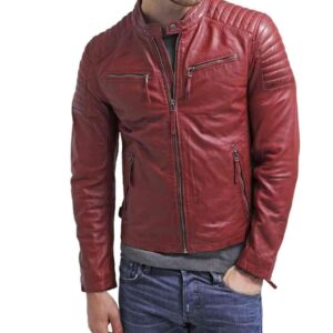 Men's New Maroon Zipper Padded Motorbike Leather Jacket, Classic Trendy Scooter Fashion Jacket - leathersguru