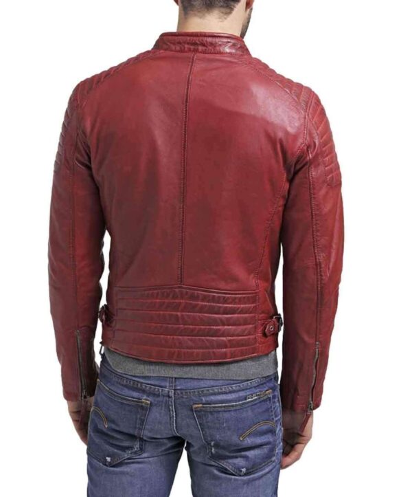 Men's New Maroon Zipper Padded Motorbike Leather Jacket, Classic Trendy Scooter Fashion Jacket - leathersguru