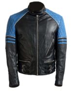 Men Blue Black Branded Motorbike Leather Jacket, Classic Trendy Scooter Fashion Jacket - leathersguru