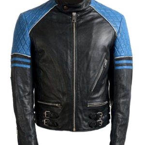 Men Blue Black Branded Motorbike Leather Jacket, Classic Trendy Scooter Fashion Jacket - leathersguru