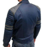 Men Navy Blue Gray Motorbike Leather Jacket, Classic Trendy Scooter Fashion Jacket - leathersguru