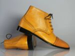 Ankle High Tan Cap Toe Leather Boot For Men's - leathersguru