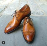 Bespoke Tan Leather Wing Tip Lace Up Shoe for Men - leathersguru