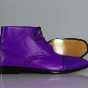 Ankle High Purple Cap Toe Leather Boot For Men's - leathersguru