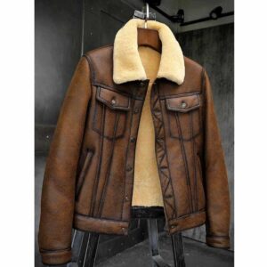 Men,s RAF B3 Bomber Flight Aviator Sheep skin Leather Jacket Denim style with Fur