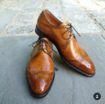 Bespoke Tan Leather Wing Tip Lace Up Shoe for Men - leathersguru