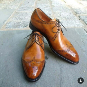 Bespoke Tan Leather Wing Tip Lace Up Shoe for Men - leathersguru