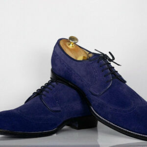 Handmade Blue Wing Tip Suede Dress Formal Shoes - leathersguru