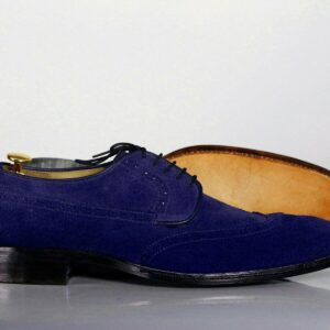 Handmade Blue Wing Tip Suede Dress Formal Shoes - leathersguru
