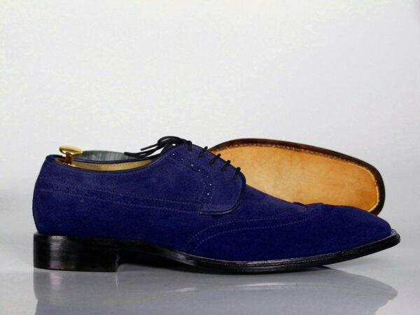 Handmade Blue Wing Tip Suede Dress Formal Shoes - leathersguru