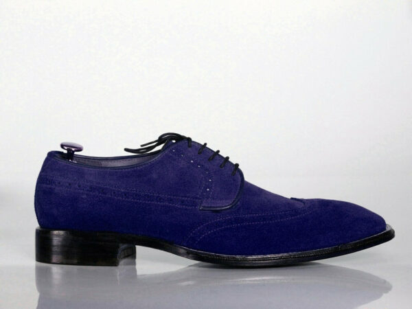 Handmade Blue Wing Tip Suede Dress Formal Shoes - leathersguru