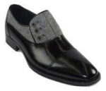 Handmade Black Gray Leather Tweed Button Shoe - leathersguru