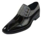 Handmade Black Gray Leather Tweed Button Shoe - leathersguru