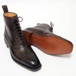 Men's Ankle High Brown Leather Cap Toe Lace Up Boots - leathersguru