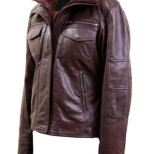 Dark Brown Zipper Pocket Jacket,Men's Biker Jacket