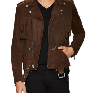 Brown Suede Fringed Motorcycle Jacket,Men's Fashion Jacket