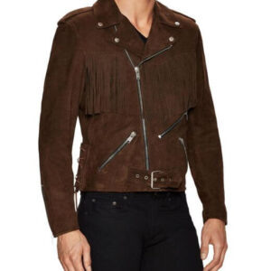 Brown Suede Fringed Motorcycle Jacket,Men's Fashion Jacket