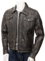 Men's Genuine Vintage Leather Jeans Jacket Unique Brown Slim Motorcycle jacket - leathersguru