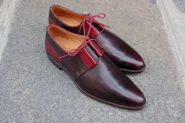 Handmade Burgundy Brown Leather Whole Cut Shoe - leathersguru