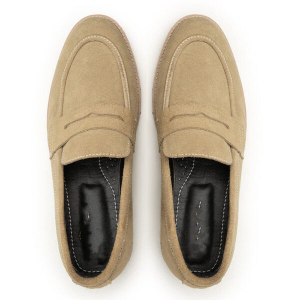 Handmade Men's Beige Suede Loafer Shoes