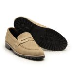 Handmade Men's Beige Suede Loafer Shoes