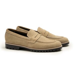 Handmade Men's Beige Suede Loafer Shoes