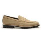 Handmade Men's Beige Suede Loafer Shoes