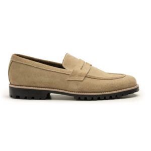 Handmade Men's Beige Suede Loafer Shoes